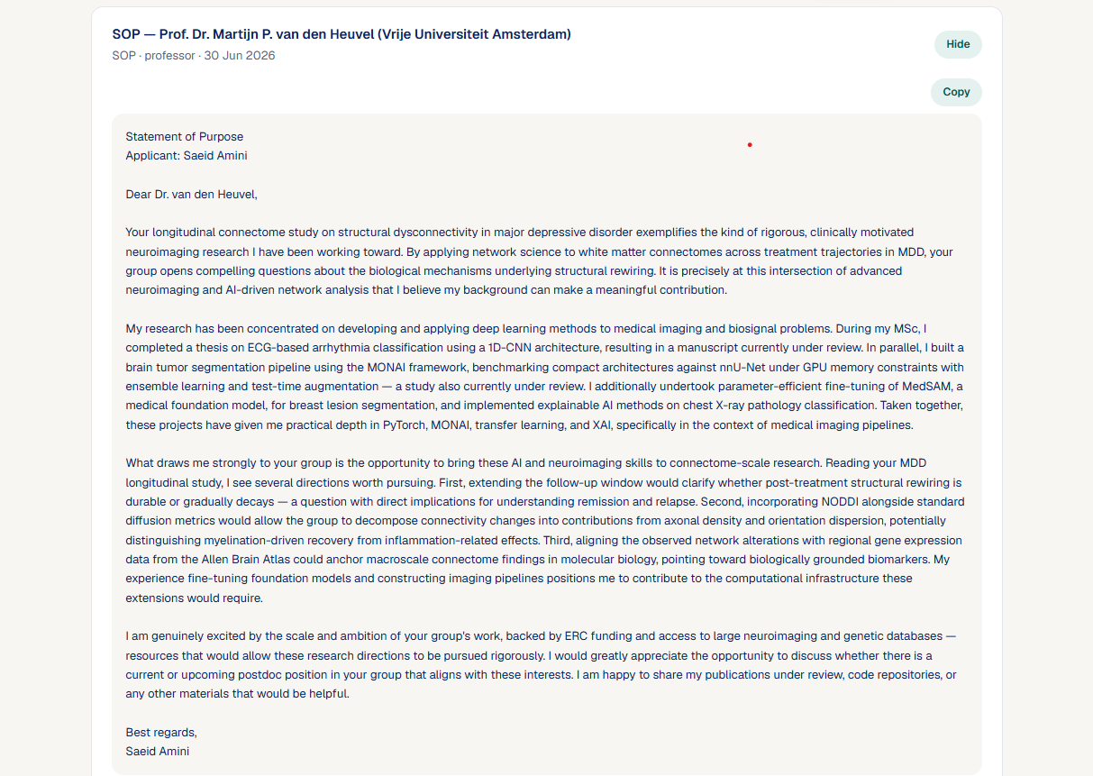A generated Statement of Purpose document
